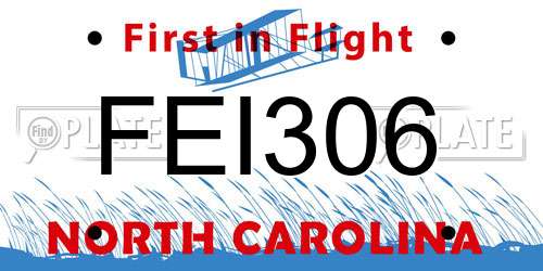 FEI306 North Carolina License Plate