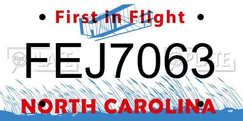 FEJ7063 North Carolina License Plate