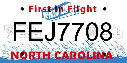FEJ7708 North Carolina License Plate