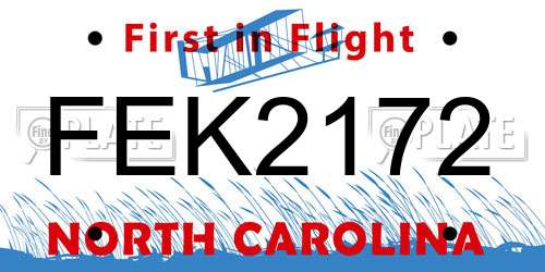 FEK2172 North Carolina License Plate