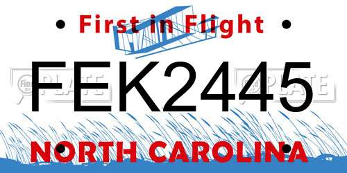 FEK2445 North Carolina License Plate