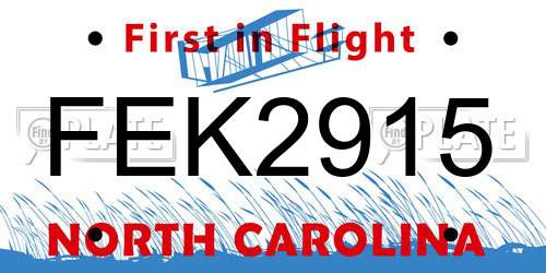 FEK2915 North Carolina License Plate