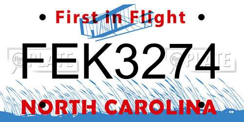 FEK3274 North Carolina License Plate