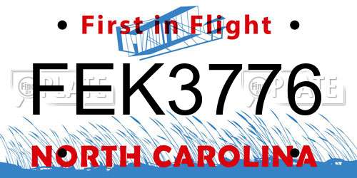 FEK3776 North Carolina License Plate