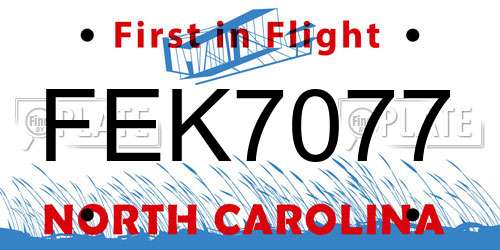 FEK7077 North Carolina License Plate