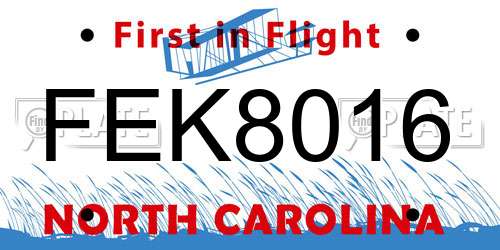 FEK8016 North Carolina License Plate