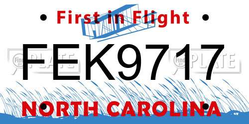 FEK9717 North Carolina License Plate
