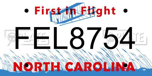 FEL8754 North Carolina License Plate