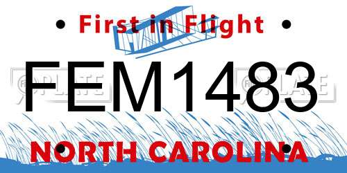 FEM1483 North Carolina License Plate