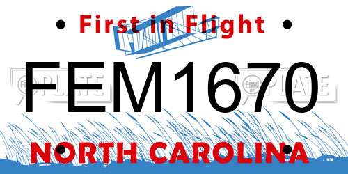 FEM1670 North Carolina License Plate
