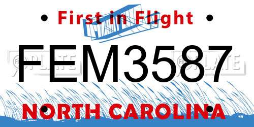FEM3587 North Carolina License Plate