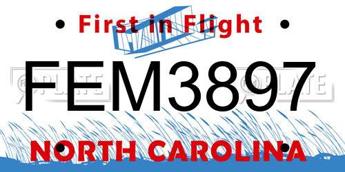 FEM3897 North Carolina License Plate
