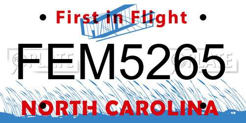 FEM5265 North Carolina License Plate