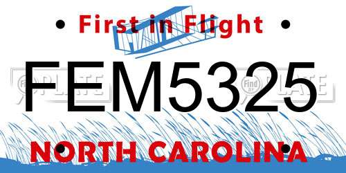 FEM5325 North Carolina License Plate
