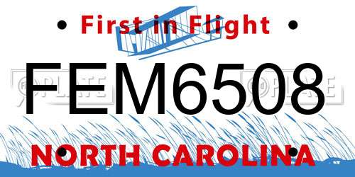 FEM6508 North Carolina License Plate