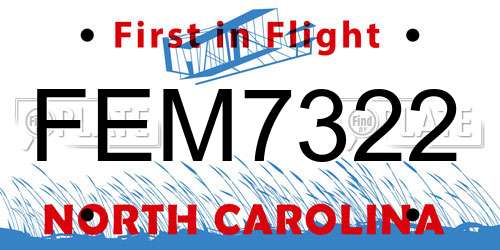 FEM7322 North Carolina License Plate