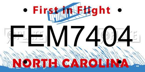 FEM7404 North Carolina License Plate