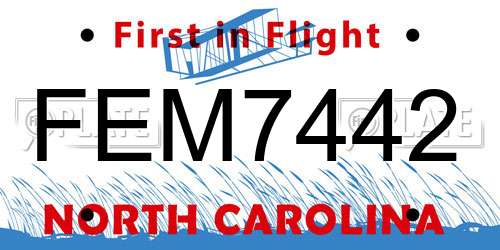 FEM7442 North Carolina License Plate