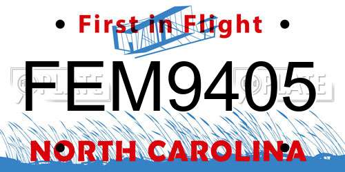 FEM9405 North Carolina License Plate