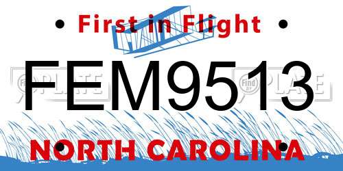 FEM9513 North Carolina License Plate