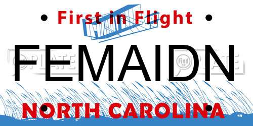 FEMAIDN North Carolina License Plate