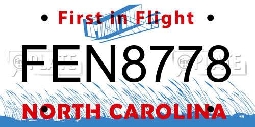 FEN8778 North Carolina License Plate