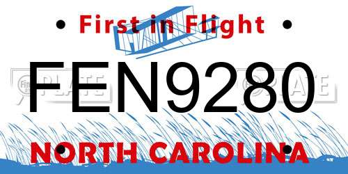 FEN9280 North Carolina License Plate