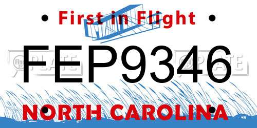 FEP9346 North Carolina License Plate