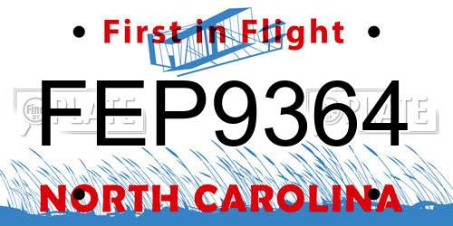 FEP9364 North Carolina License Plate