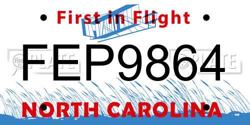 FEP9864 North Carolina License Plate