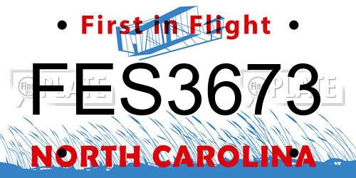 FES3673 North Carolina License Plate