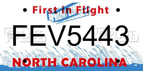 FEV5443 North Carolina License Plate