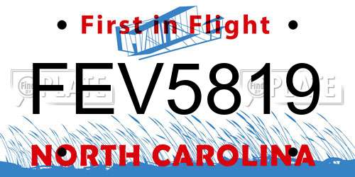 FEV5819 North Carolina License Plate