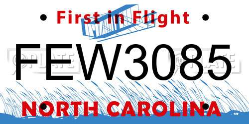 FEW3085 North Carolina License Plate