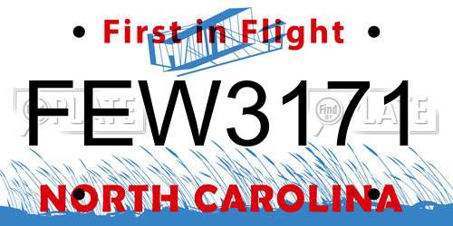 FEW3171 North Carolina License Plate