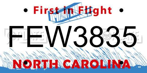 FEW3835 North Carolina License Plate