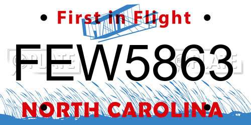 FEW5863 North Carolina License Plate
