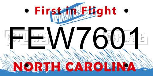 FEW7601 North Carolina License Plate