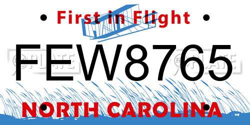 FEW8765 North Carolina License Plate