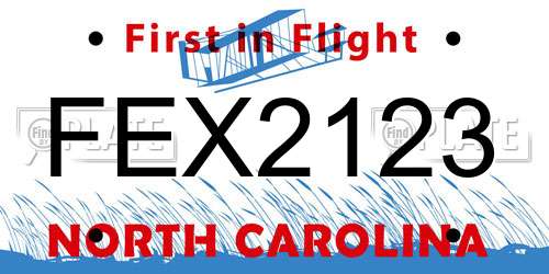 FEX2123 North Carolina License Plate