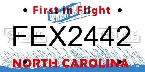 FEX2442 North Carolina License Plate