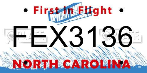 FEX3136 North Carolina License Plate