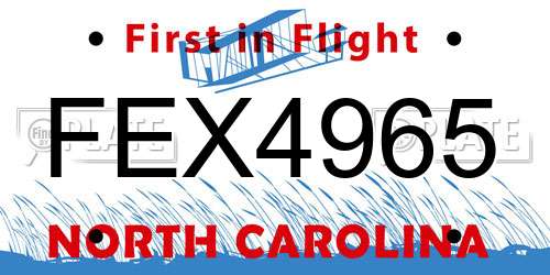 FEX4965 North Carolina License Plate