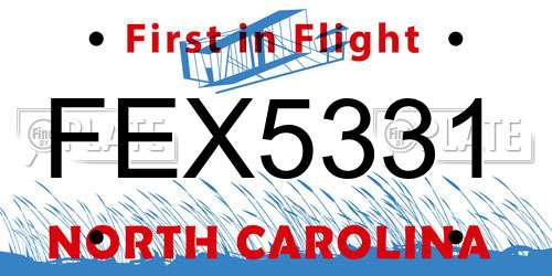 FEX5331 North Carolina License Plate