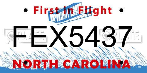 FEX5437 North Carolina License Plate