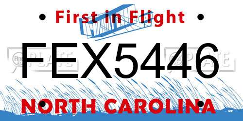 FEX5446 North Carolina License Plate