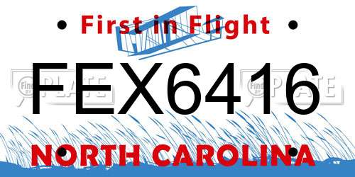 FEX6416 North Carolina License Plate