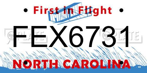 FEX6731 North Carolina License Plate