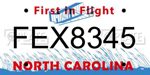 FEX8345 North Carolina License Plate