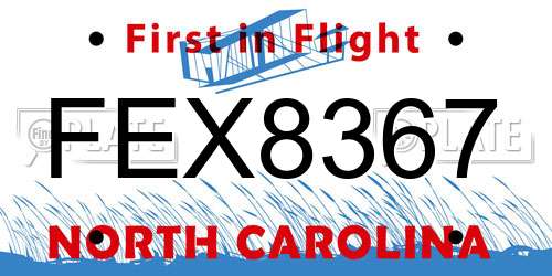 FEX8367 North Carolina License Plate